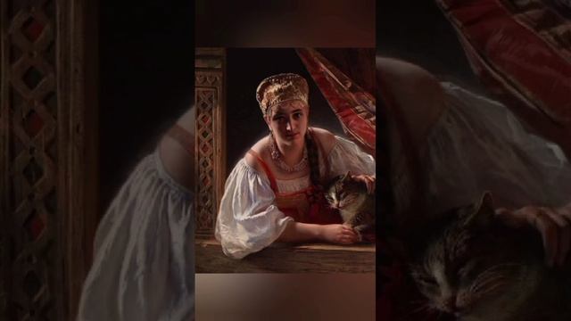Русская красавица с кошкой