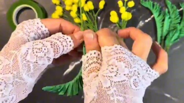 своими руками мимоза из синельной проволоки 💛💛💛💚💚💚