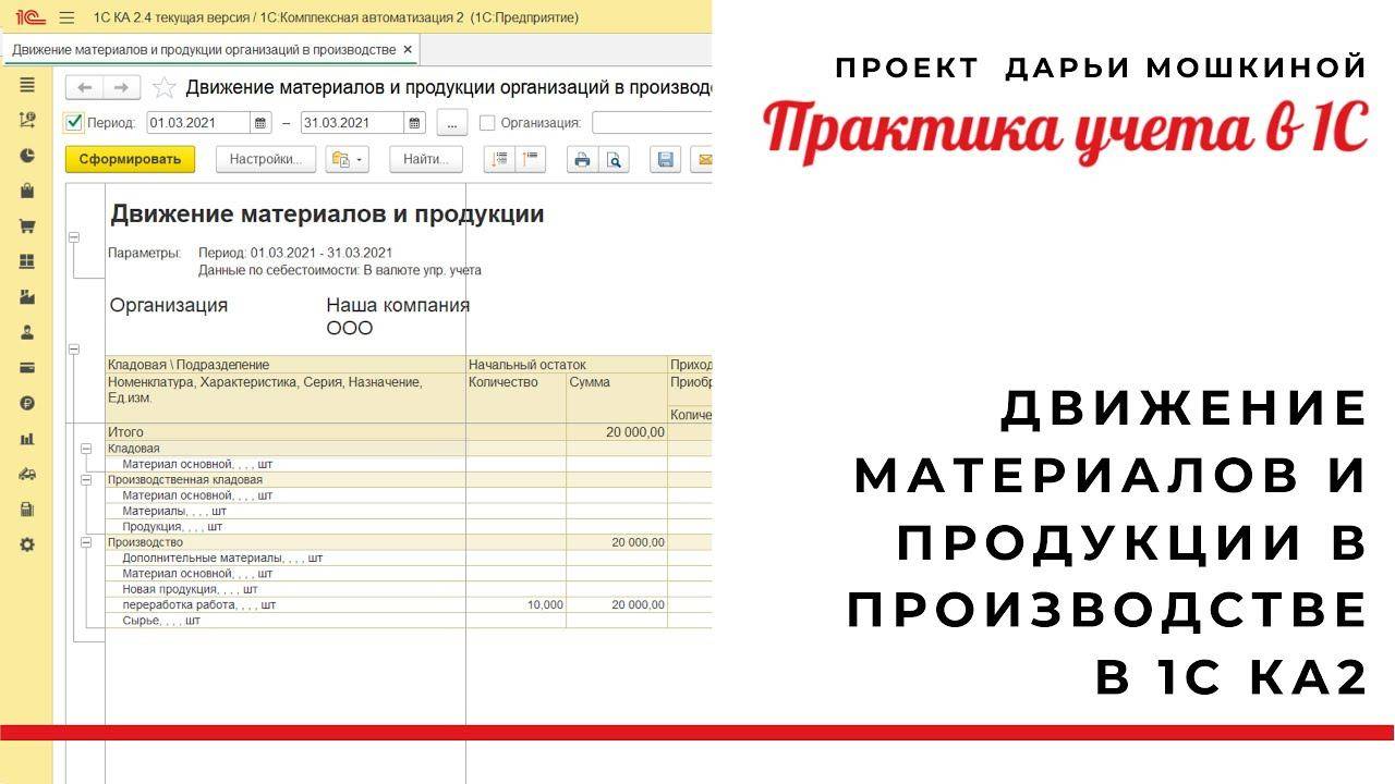 Движение материалов и продукции в производстве в 1С Комплексная автоматизация 2