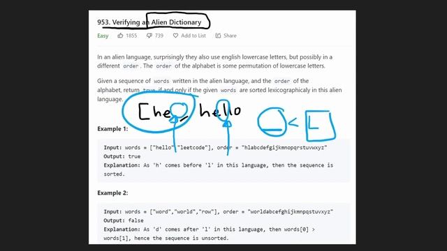 Leetcode 953: Verifying an Alien Dictionary (RU)
