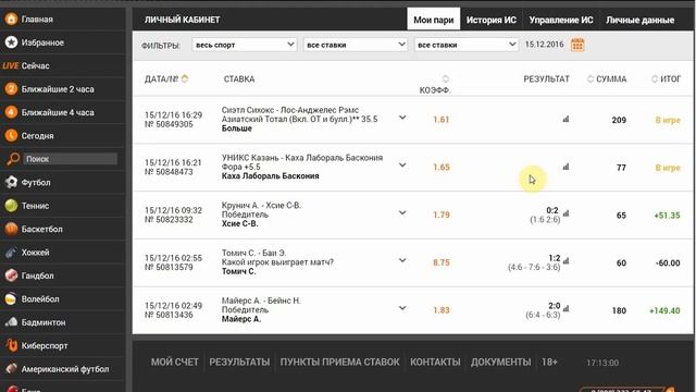 15 12 16 Ставки дня