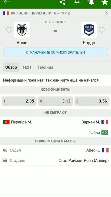 Прогноз на матч Чемпионата Франции Анже - Бордо смотреть онлайн бесплатно 30.08.2020