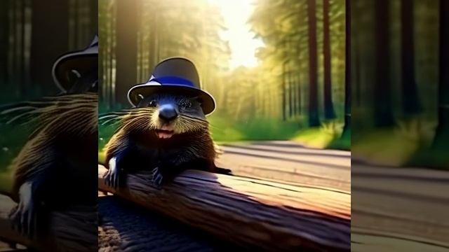 Бобр тащит полено