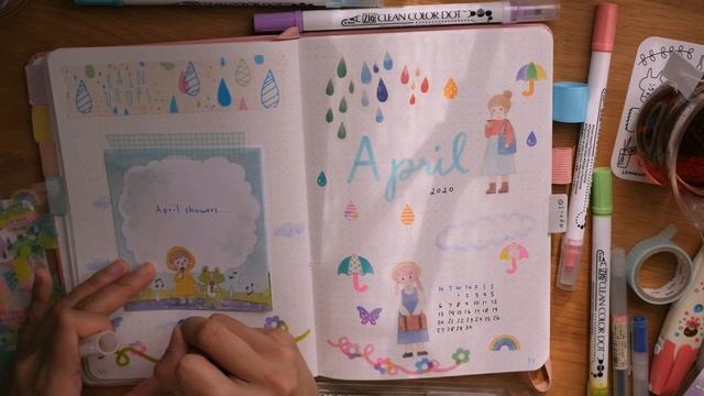 April 2020 Bullet Journal Setup (Rain & Flowers Theme) ☔️ 🌼 | Rainbowholic