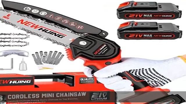 Mini Chainsaw 6-Inch Cordless - Handheld Electric 21V Battery Powered Hand Chainsaw - Small Pruning