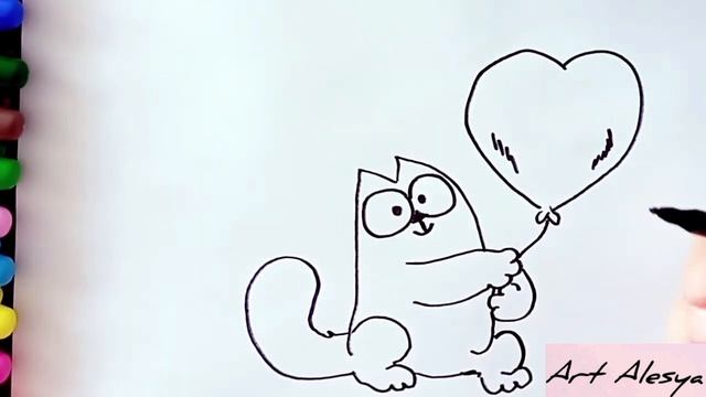 Как легко нарисовать кота Саймона с сердцем ❤️