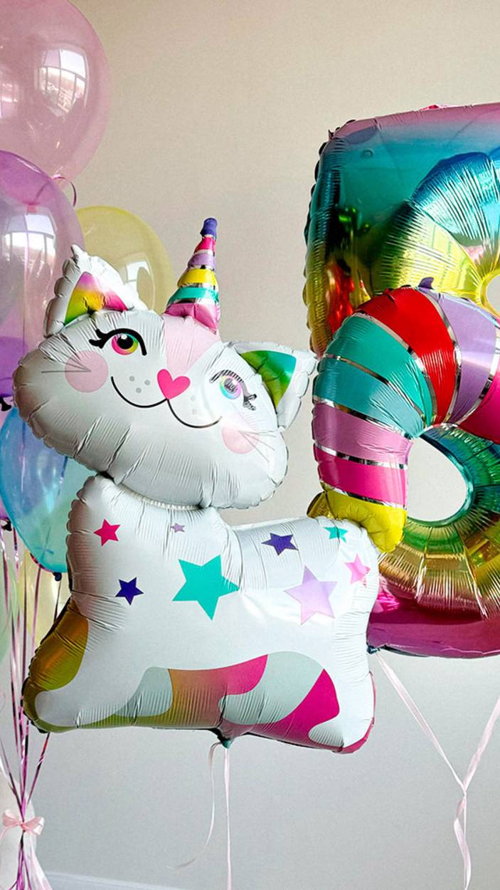 Композиция из воздушных шаров с котиком на 5 лет