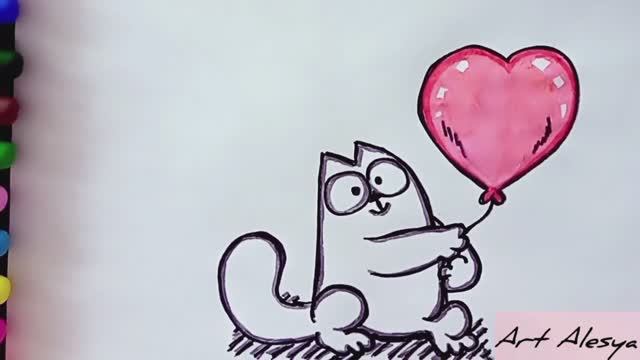 Как легко нарисовать кота Саймона с сердцем ❤️