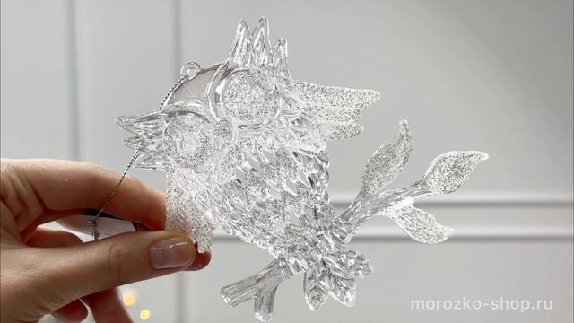 Ёлочное украшение СОВА НА ВЕТОЧКЕ, прозрачная с серебром, акрил, 15 см, 150033