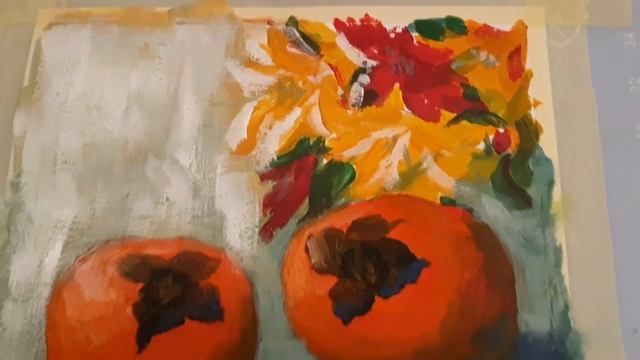 Квіти і хурма 🎨 дві картини в одній кольоровій гамі