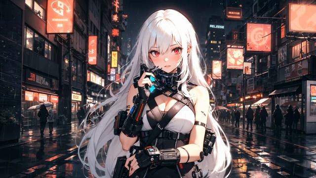 Блондиночка на Улице Киберпанк Города | Cyberpunk | Anime Girl | Rainy | City Street - Живые Обои