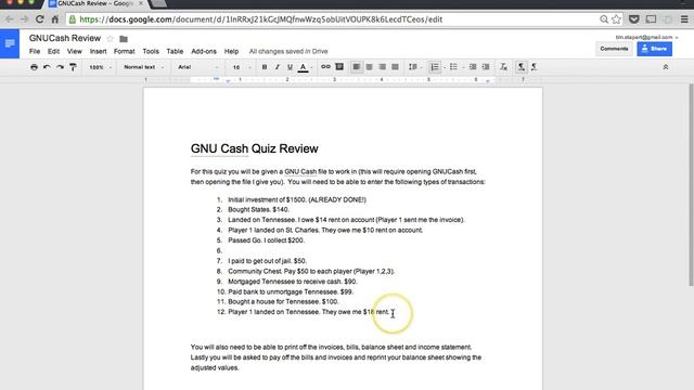 GNU Cash Quiz Review