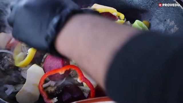 Uzbek Cuisine: Dimlama (Steamed meat with Vegetables). Uzbekistan. 2022
