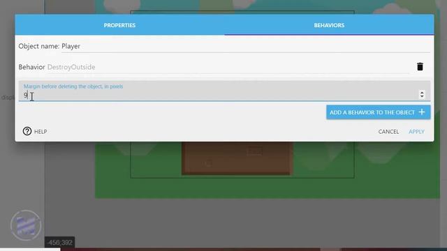 How To SET DESTROY WHEN OUTSIDE SCREEN TO YOUR PLAYER IN GDEVELOP