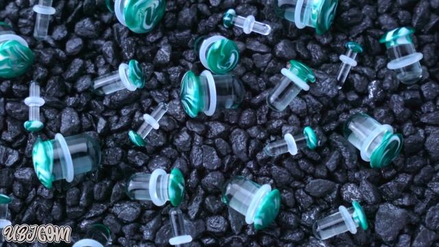 Green & White Haze Glass Plugs - Single Flare (8G - 1/2" Inch) | UrbanBodyJewelry.com