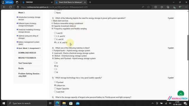 NPTEL Smart Grid: Basics to Advanced Technologies Week3 Assignment 3 Solution July 2024