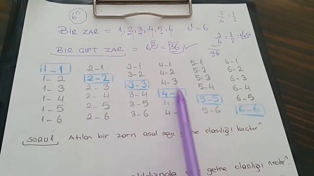 Olasılık 8.sınıf / Zar soruları / Basit olayların olma olasılığı
