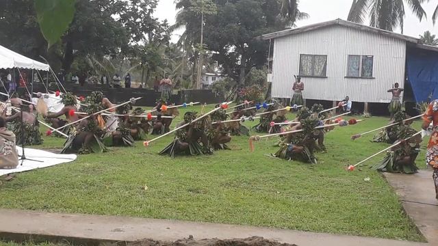 Burebasaga village men perform a 'meke'