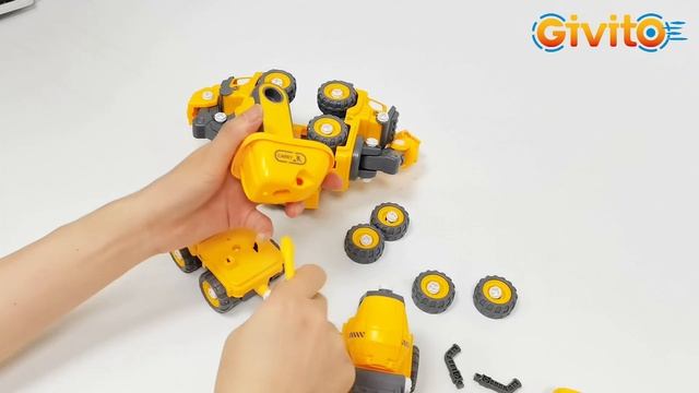 Игрушка 7 в 1. Интерактивный робот-трансформер "Строитель" (5 машинок, конструктор 133 детали)