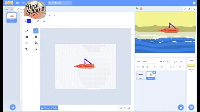 (No 42) Scratch Coding : Summer beach ,Summer vacation : Creative painting Art : (Include tutorial)