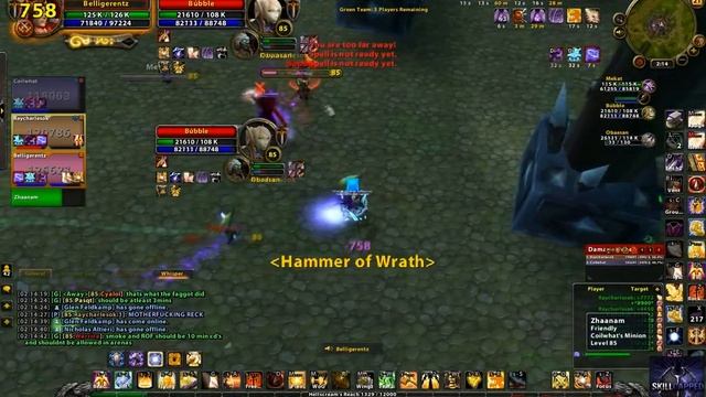 WoW 3v3 Cataclysm Arenas Paladin Warrior Warlock vs. Paladin Warlock Death Knight Nagrand