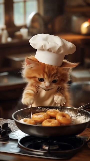 Котёночек жарить пончики 🍩