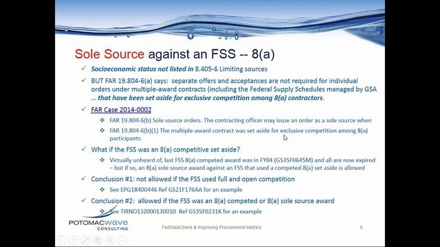 Erroneous use of sole source, socioeconomic based awards against an FSS or a GWAC