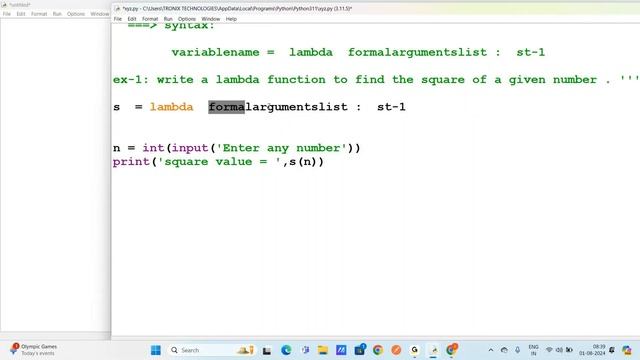 Lambda Function in Python || Python For Beginners || Python Telugu Tutorials