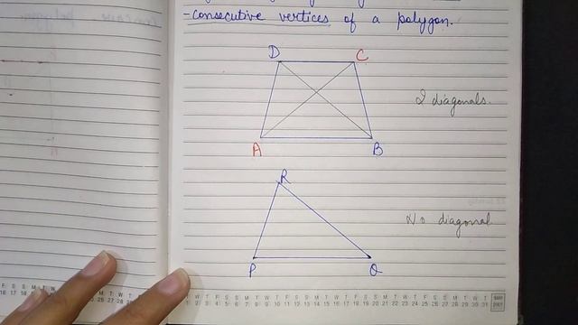 Class 8 chapter 3 definition of diagonal and formula to count no: of diagonals of any polygon.