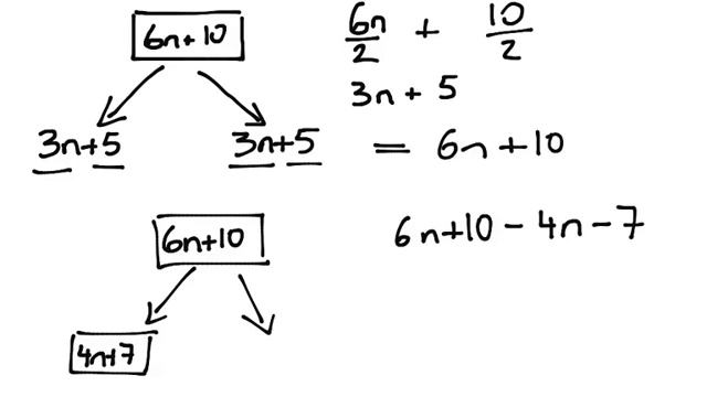 Year 8, 9 Algebra basics, decks of cards 6n+10 divide into two equal piles
