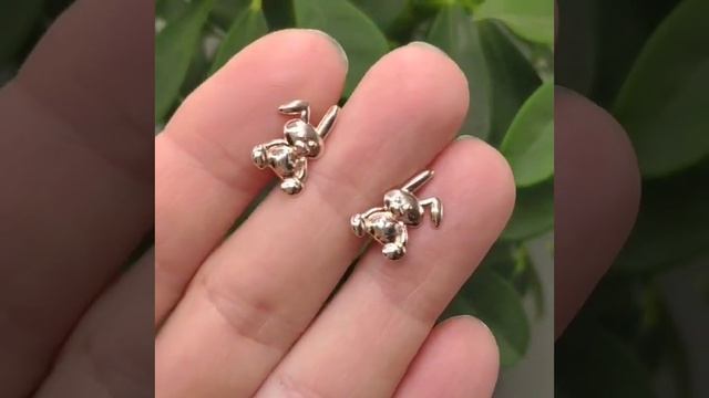 Серьги "Зайчики" с золочением, английский замок, Красная Пресня