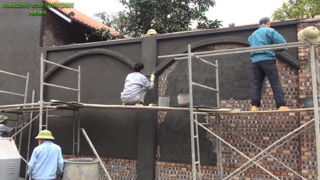 Professional Fence Construction Workers Use Sand And Cement - New Style Fence Construction