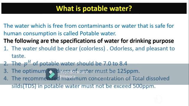 specifications of potable water, water, and its treatment, Engineering & diploma chemistry