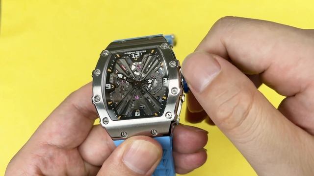 PAGANI DESIGN PD1738 New Men's Skeleton Quartz Watches Stainless Steel Wristwatch with Silicone Ban