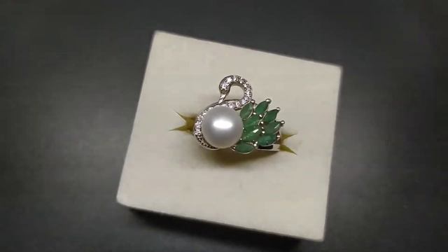 Кольцо. Натуральный жемчуг изумруд. Серебро 925. К8346