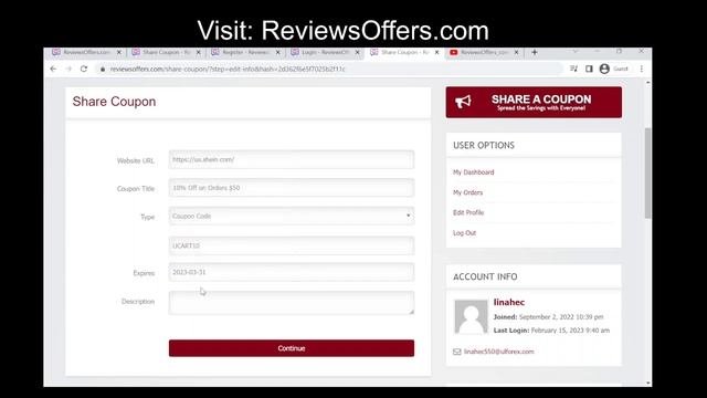Submit Coupon Code 2024 At ReviewsOffers.com #promocode #coupons #discount