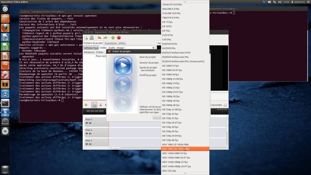 Linux ubuntu openshot editeur video (transition, effet, audio, video, youtube) tuto fr francais