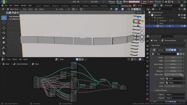 Blender geometry nodes: Spiral bound book