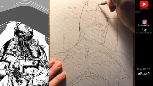 Watercolor: Drawing Batman in 40 Minutes! Pencil!