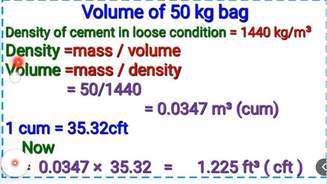 How to calculate volume of 50kg Cement Bag| Calculate Volume of cement bag in Cum or CFT