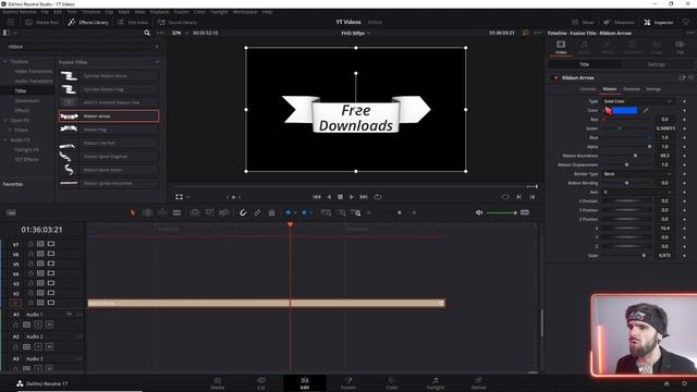 Free Ribbon Title Preset Davinci Resolve