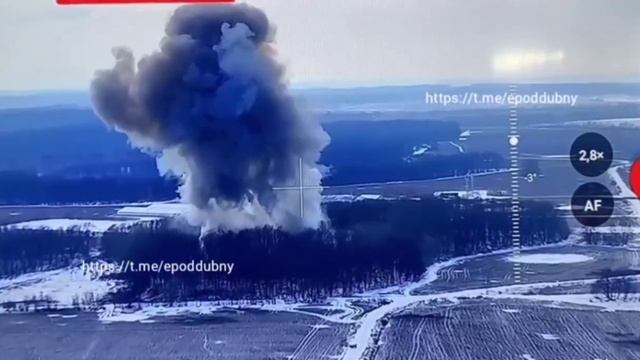 Удар ФАБ-3000 с УМПК по урочищу Потапенково недалеко села Куриловка, на западе от Суджи, Курская обл