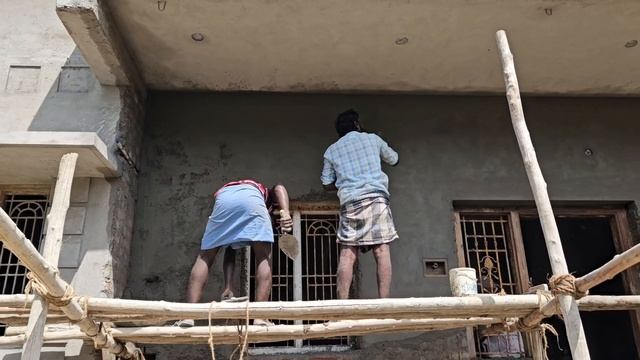 Wall Plastering Construction_Front Side Brickwall Perfect Plastering with Cement Mixing|Wall Design