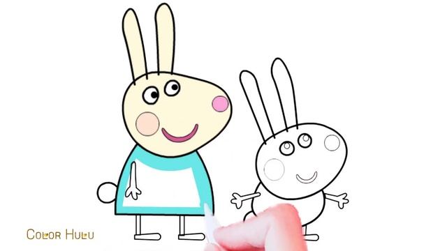 ☺Peppa Pig Colouring Book Learn English Words  ♥Rebecca Rabbit and Her Younger Brother❤