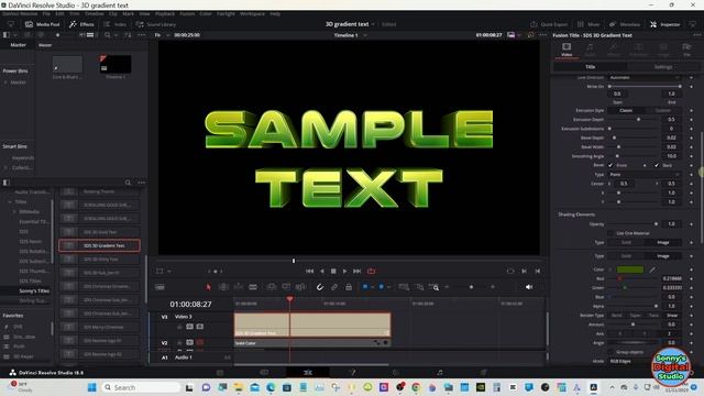 DaVinci Resolve 18.6 (FREE PRESET) Shimmering 3D gradient text template.