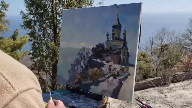 ВЕСНА ЦВЕТУЩАЯ.Храм на скале.ВОРВАЛОСЬ СТРЕМИТЕЛЬНО весеннее цветение-ТОЛЬКО УСПЕВАЙ ПИСАТЬ КАРТИНЫ!