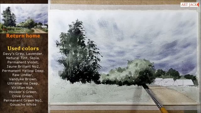 Watercolor How to paint the sky easily | Return home | Easy tutorial for beginners [ART JACK]