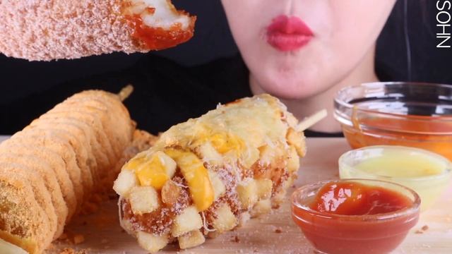 ASMR CHEESE HOTDOG *TORNADO POTATO, CHEESE BALL MUKBANG,명랑핫도그,치즈 폭탄 회오리감자,치즈볼 먹방 CRUNCH EATING SOUN