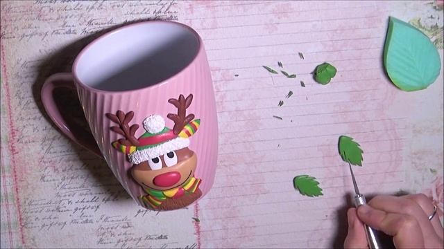 Олень. Новогодний декор кружки из полимерной глины