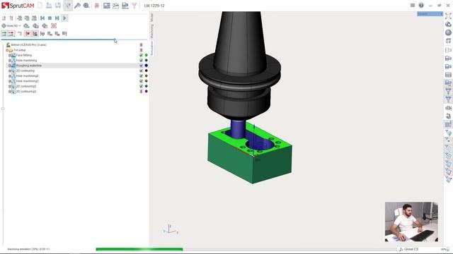 [3 axis milling tutorial SprutCAM 12] - 11 - {1st setup} - simulation from start to end